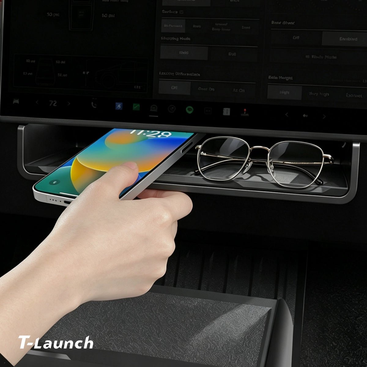 Center Console Under-Screen Storage Box for Tesla Cybertruck 2024+ - T-Launch