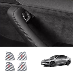 Real Carbon Fiber Window Switch Button Cover Sticker 4 PCS For Tesla Model 3 Highland 2024+ / Model Y Juniper 2025+