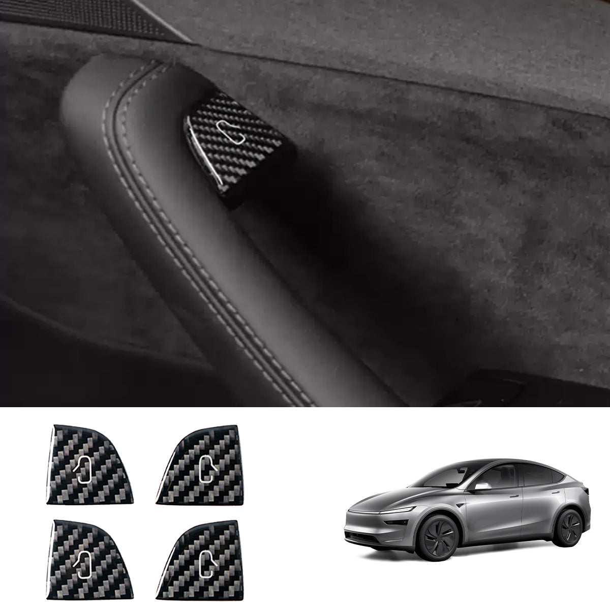 Real Carbon Fiber Window Switch Button Cover Sticker 4 PCS For Tesla Model 3 Highland 2024+ / Model Y Juniper 2025+