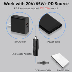 USB-C Male to DC Female Power Cable Adapter for Starlink Mini