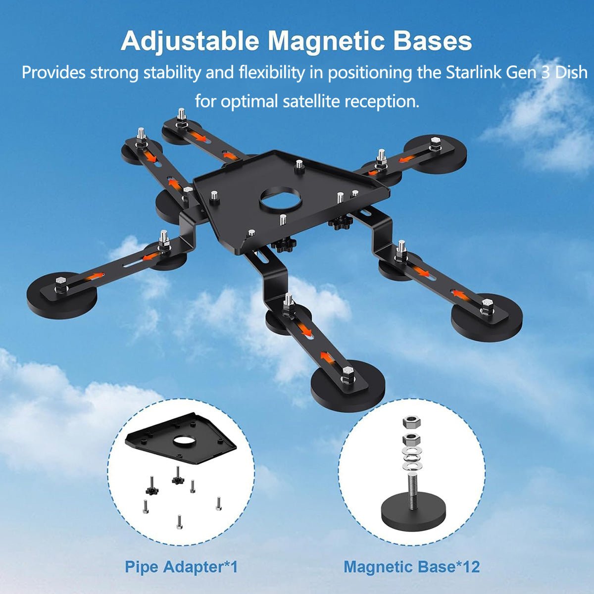 Adjustable Magnetic Roof Mounting Kit for Starlink Gen 3 - T-Launch