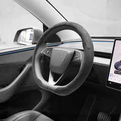 Alcantara Steering Wheel Cover (Hand Stitch, Half-Open, One-Piece) for Tesla Model 3 Highland Standard 2025+ - T-Launch