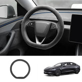 Alcantara Steering Wheel Cover (Hand Stitch, Half-Open, One-Piece) for Tesla Model 3 Highland Standard 2025+ - T-Launch
