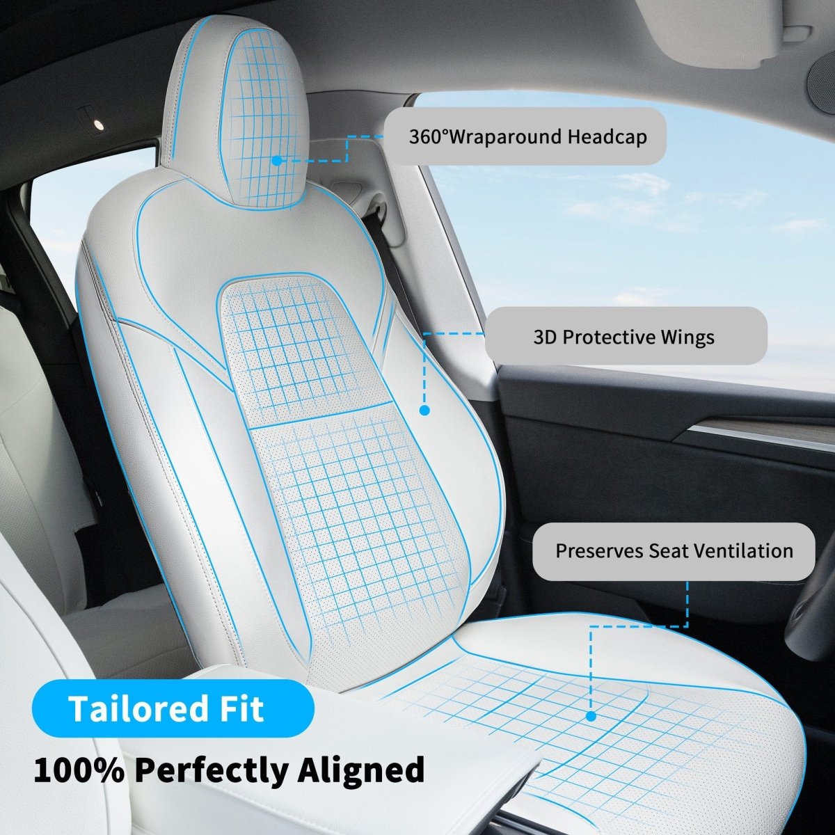 All-Inclusive Tesla Model Y 7 Seater Seat Cover (2nd-Row 40/60 Split Bench Design) - T-Launch