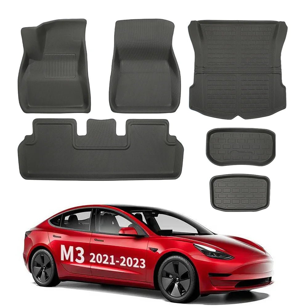 All Weather XPE Interior Floor Mats Cargo Liners Set for 2021-2023 Tesla Model 3 - T-Launch