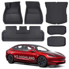 All Weather XPE Interior Floor Mats Cargo Liners Set for Tesla 2024+ Model 3 Highland - T-Launch