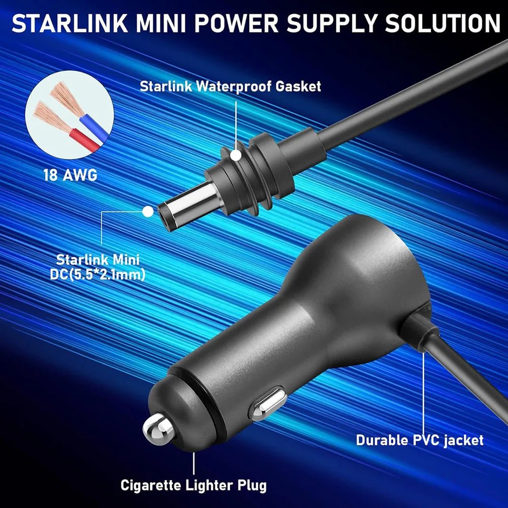 Car Cigarette Lighter DC Power Cable with Digital Voltage Display for Starlink Mini - T-Launch