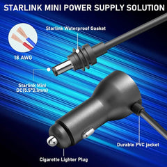 Car Cigarette Lighter DC Power Cable with Digital Voltage Display for Starlink Mini - T-Launch
