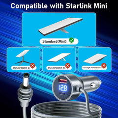 Car Cigarette Lighter DC Power Cable with Digital Voltage Display for Starlink Mini - T-Launch