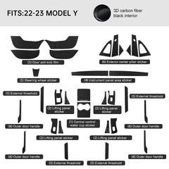 Carbon Fiber Interior Wrap Kit Sticker for Tesla Model Y - T-Launch