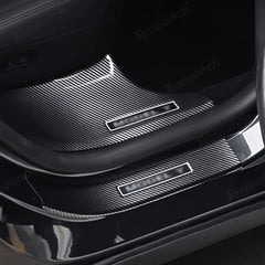 Carbon Fiber Style Door Sill Protector Set (8 Pieces) for Tesla Model Y Juniper 2025+ - T-Launch