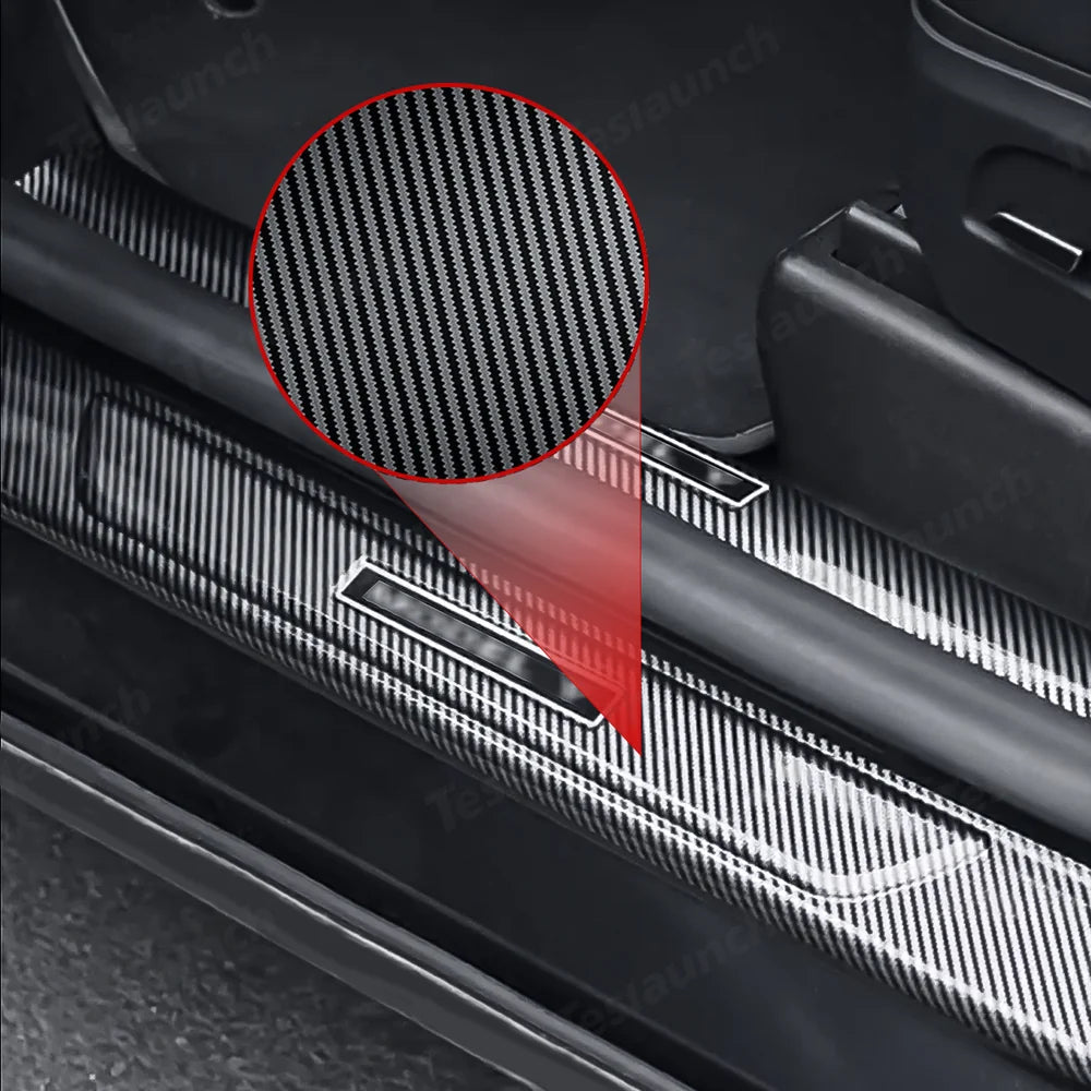 Carbon Fiber Style Door Sill Protector Set (8 Pieces) for Tesla Model Y Juniper 2025+ - T-Launch