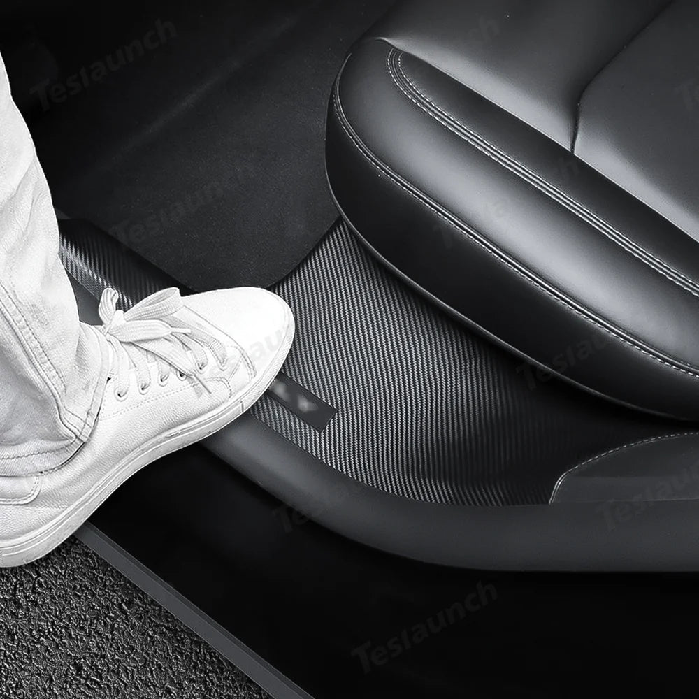 Carbon Fiber Style Door Sill Protector Set (8 Pieces) for Tesla Model Y Juniper 2025+ - T-Launch