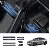 Carbon Fiber Style Door Sill Protector Set (8 Pieces) for Tesla Model Y Juniper 2025+ - T-Launch