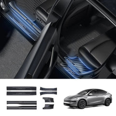Carbon Fiber Style Door Sill Protector Set (8 Pieces) for Tesla Model Y Juniper 2025+ - T-Launch