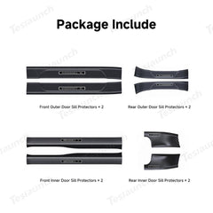 Carbon Fiber Style Door Sill Protector Set (8 Pieces) for Tesla Model Y Juniper 2025+ - T-Launch