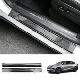 Carbon Fiber Style Door Sill Protectors for Tesla Model Y L 2026+ - T-Launch