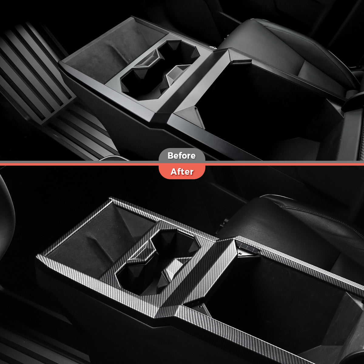 Center Console Cup Holder Panel Trim Cover (Carbon Fiber Pattern ABS) for Cybertruck - T-Launch