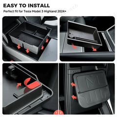 Center Console Organizer and Armrest Box for Tesla 2024+ Model 3 Highland - T-Launch