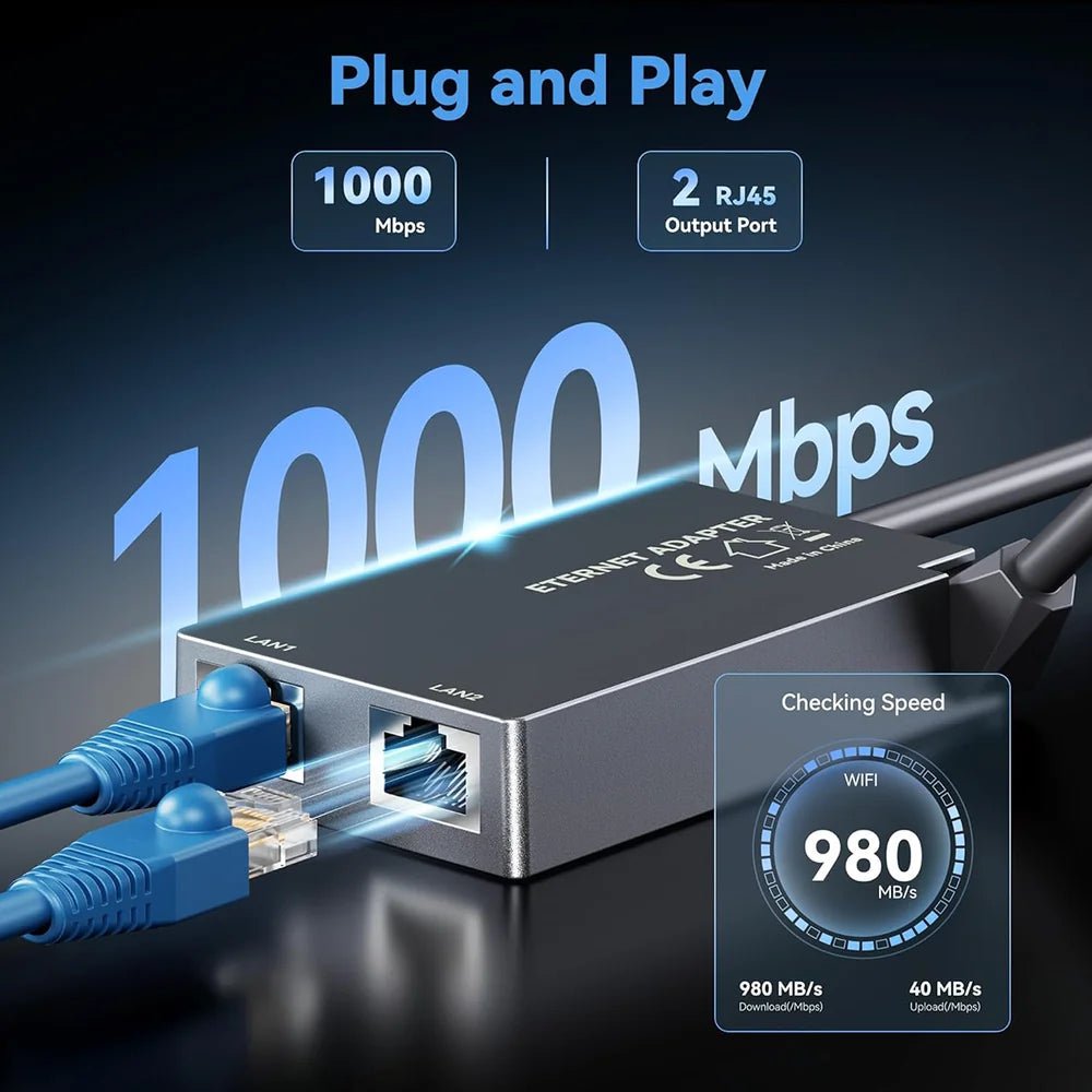 Dual-Port Ethernet Adapter for Starlink Gen 2 – Dual RJ45 Wired Connections - T-Launch