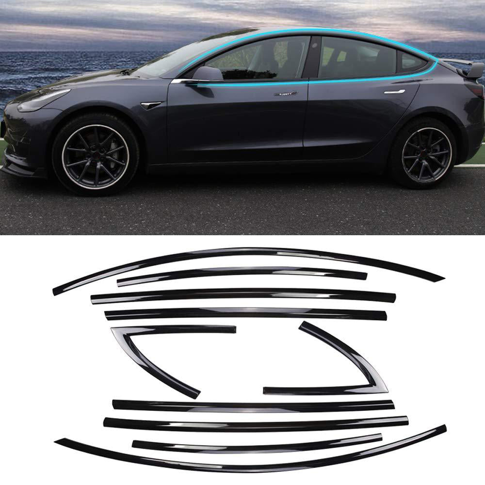 Model مجموعة حذف الكروم 3/Y لـ Teslaمجموعة أغطية النوافذ باللون الأسود اللامع غير اللامع (10 قطع) (2017-2023)