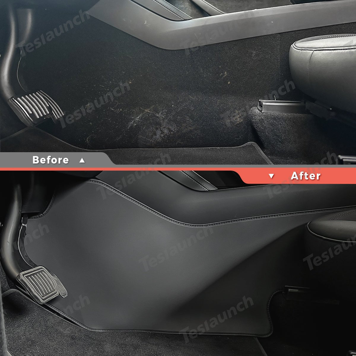 Extended-Length Center Console Side Kick Protection Pads -2-Piece Napa Leather Set for Tesla Model Y Juniper 2025+ - T-Launch