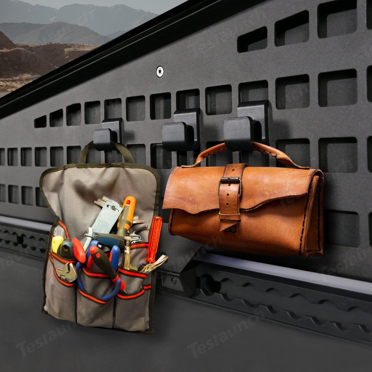 Hooks for MOLLE Panels & Vault Cargo Divider for Cybertruck - T-Launch