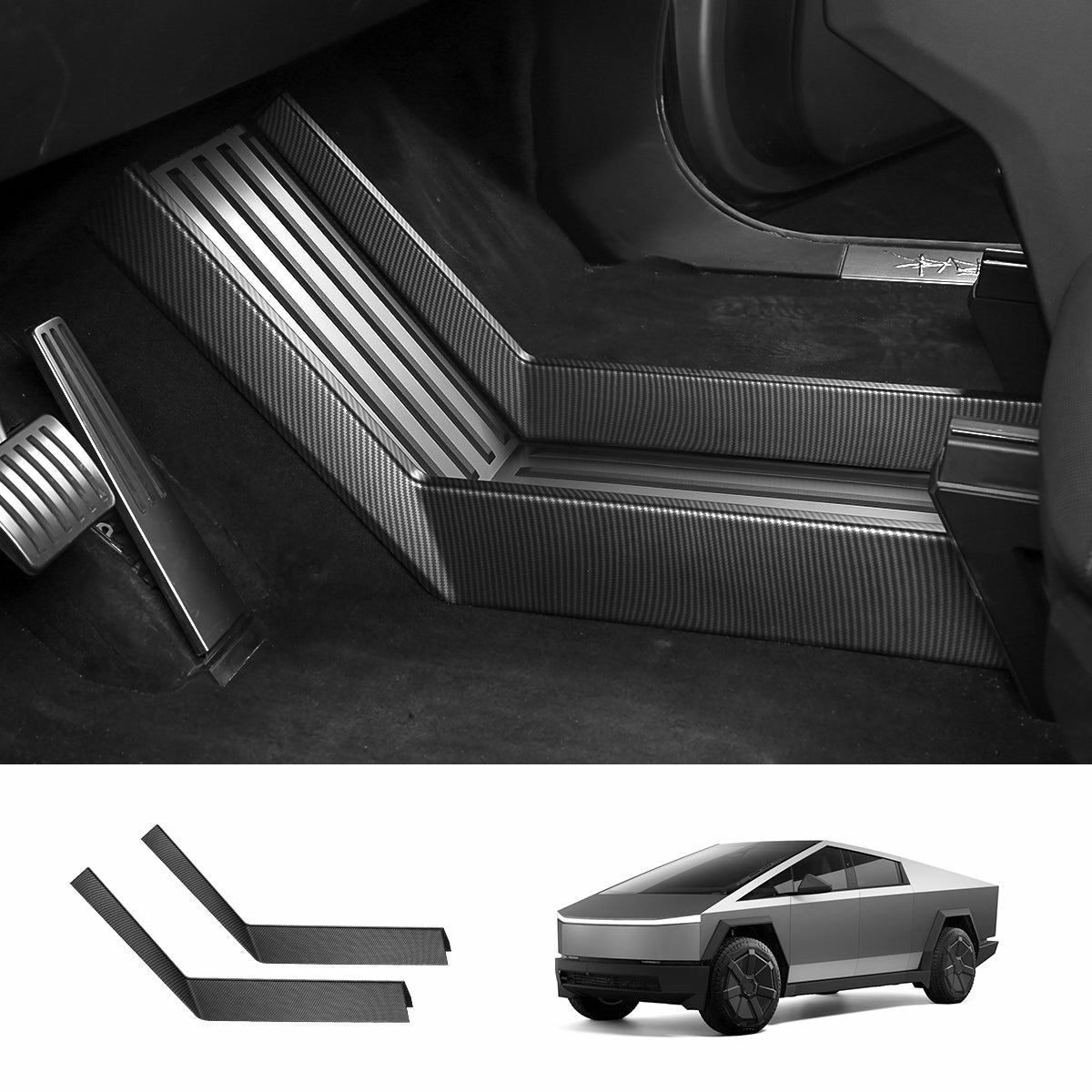 Lower Center Console Side Trim Covers (Carbon Fiber Pattern ABS) for Cybertruck - T-Launch