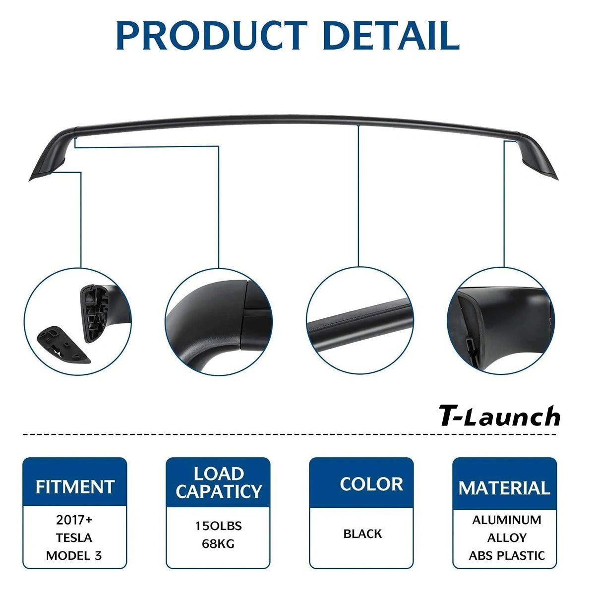 Model 3 & Model Y Aluminum Roof Rack Cargo Cross Bars (Set of 2) for Tesla (2017+) - T-Launch
