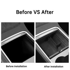 Model 3/Y Center Console Organizer, Sliding Tray, Hidden Cubby Drawer Storage Box, Fully Flocked (2021-2023, Gen. 2) - T-Launch