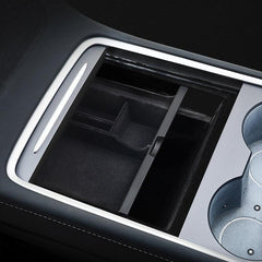 Model 3/Y Center Console Organizer, Sliding Tray, Hidden Cubby Drawer Storage Box, Fully Flocked (2021-2023, Gen. 2) - T-Launch