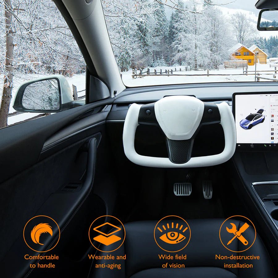 Model 3/Y Yoke Style Carbon Fiber Steering Wheel - T-Launch