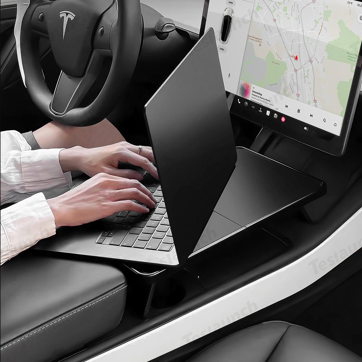 Multi-functional Foldable Desk – Center Console Mount for Tesla Model Y Juniper 2025+ - T-Launch