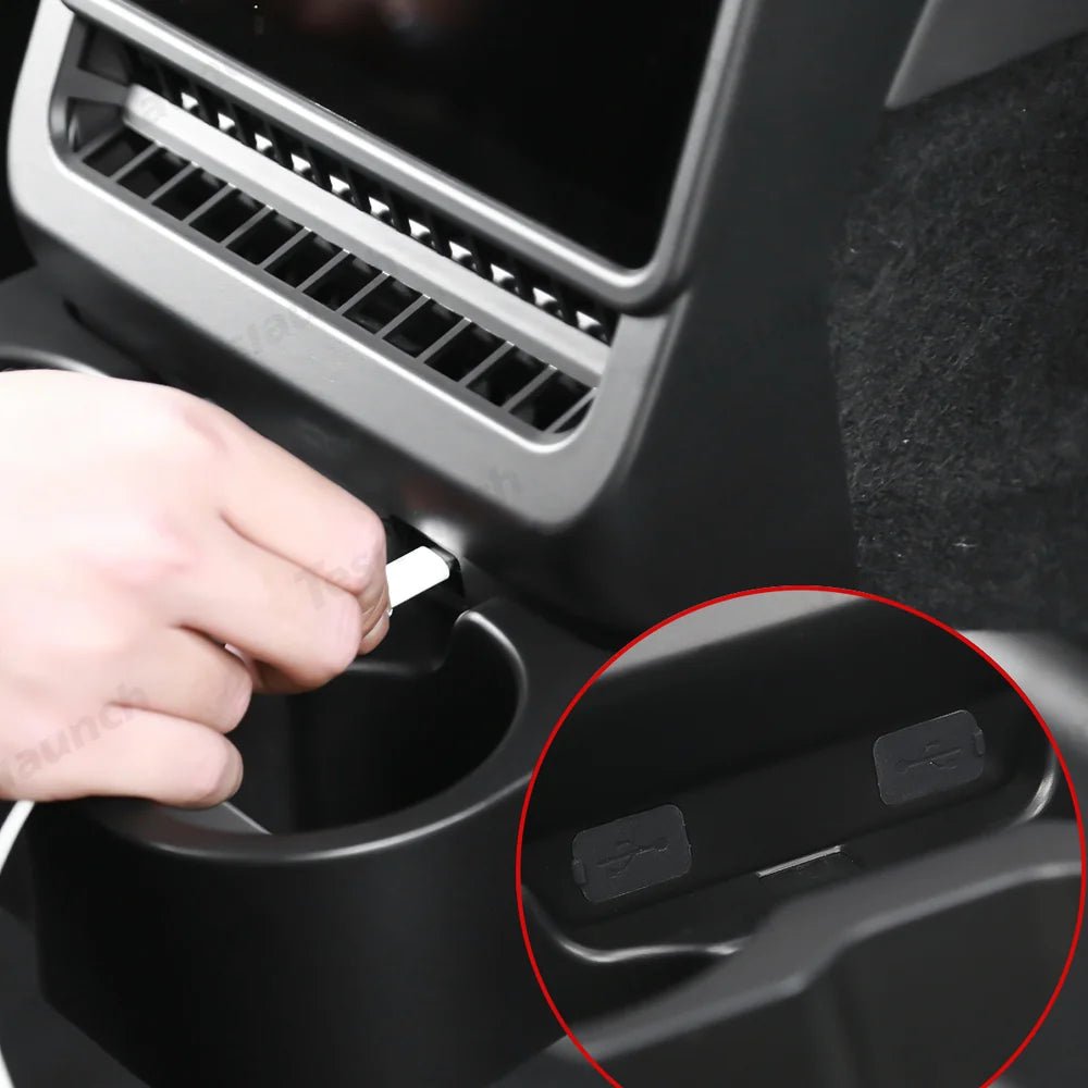 Multi-Functional Foldable Rear Console Cup Holder for Tesla Model Y Juniper 2025+ / Model 3 Highland 2024+ - T-Launch