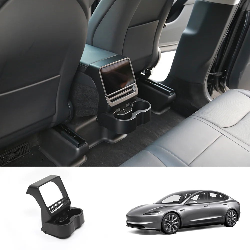 Multi-Functional Foldable Rear Console Cup Holder for Tesla Model Y Juniper 2025+ / Model 3 Highland 2024+ - T-Launch