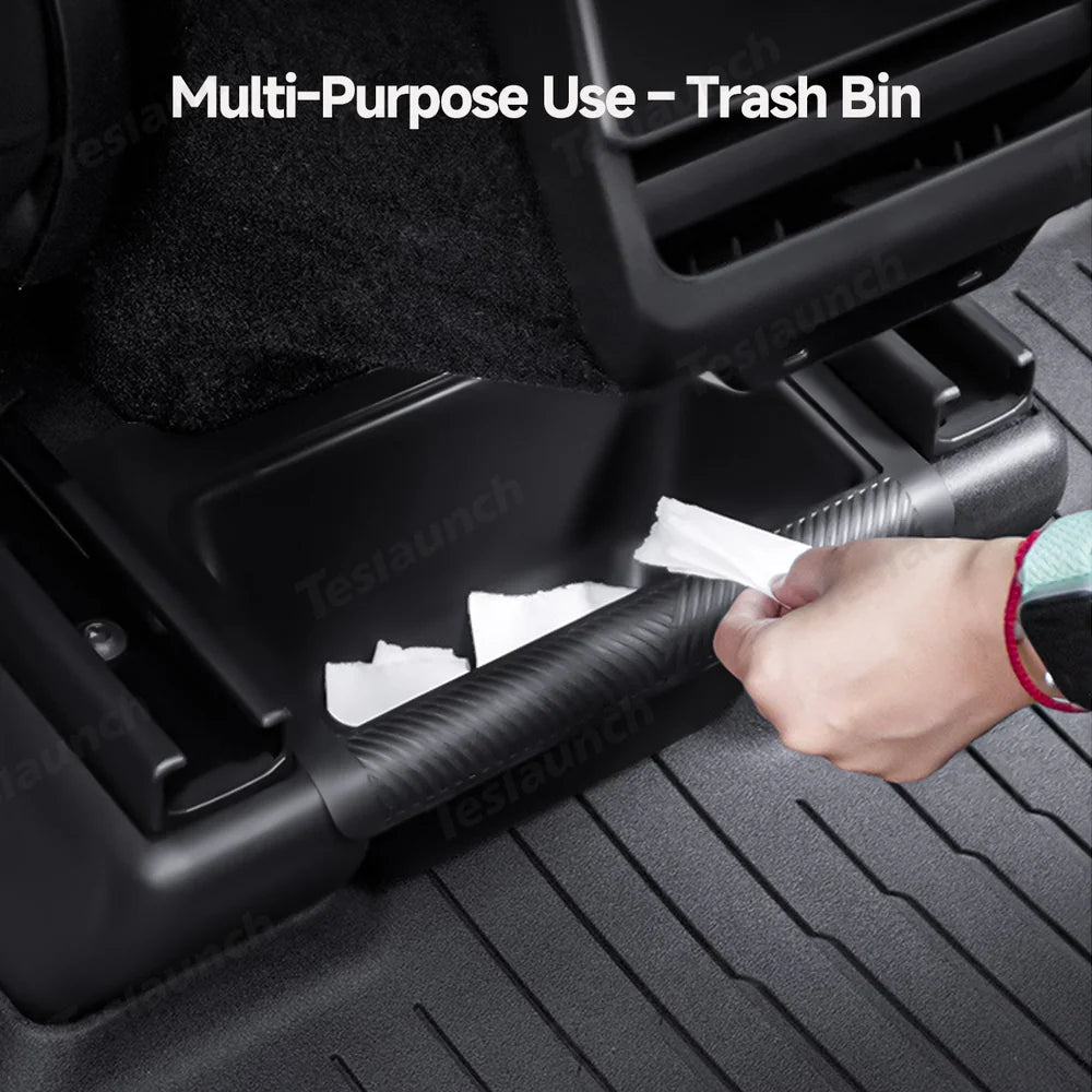Multi-Functional Rear Flip-Top Trash & Storage Bin for Tesla Model Y Juniper 2025+ - T-Launch
