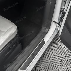 Napa Leather Door Sill Protectors 4-Piece Set – Full Coverage for Tesla Model Y Juniper 2025+ - T-Launch