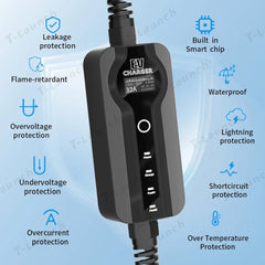 Portable Charger 16A/32A Adjustable Mode 2 Level 2 Household Waterproof EV Charger For Tesla Model S/X/3/Y - T-Launch