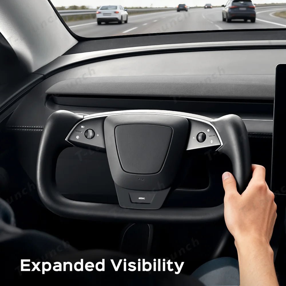 Premium Nappa Leather Yoke Steering Wheel for Tesla Model Y Juniper & Model 3 Highland– Inspired by Model S/X - T-Launch