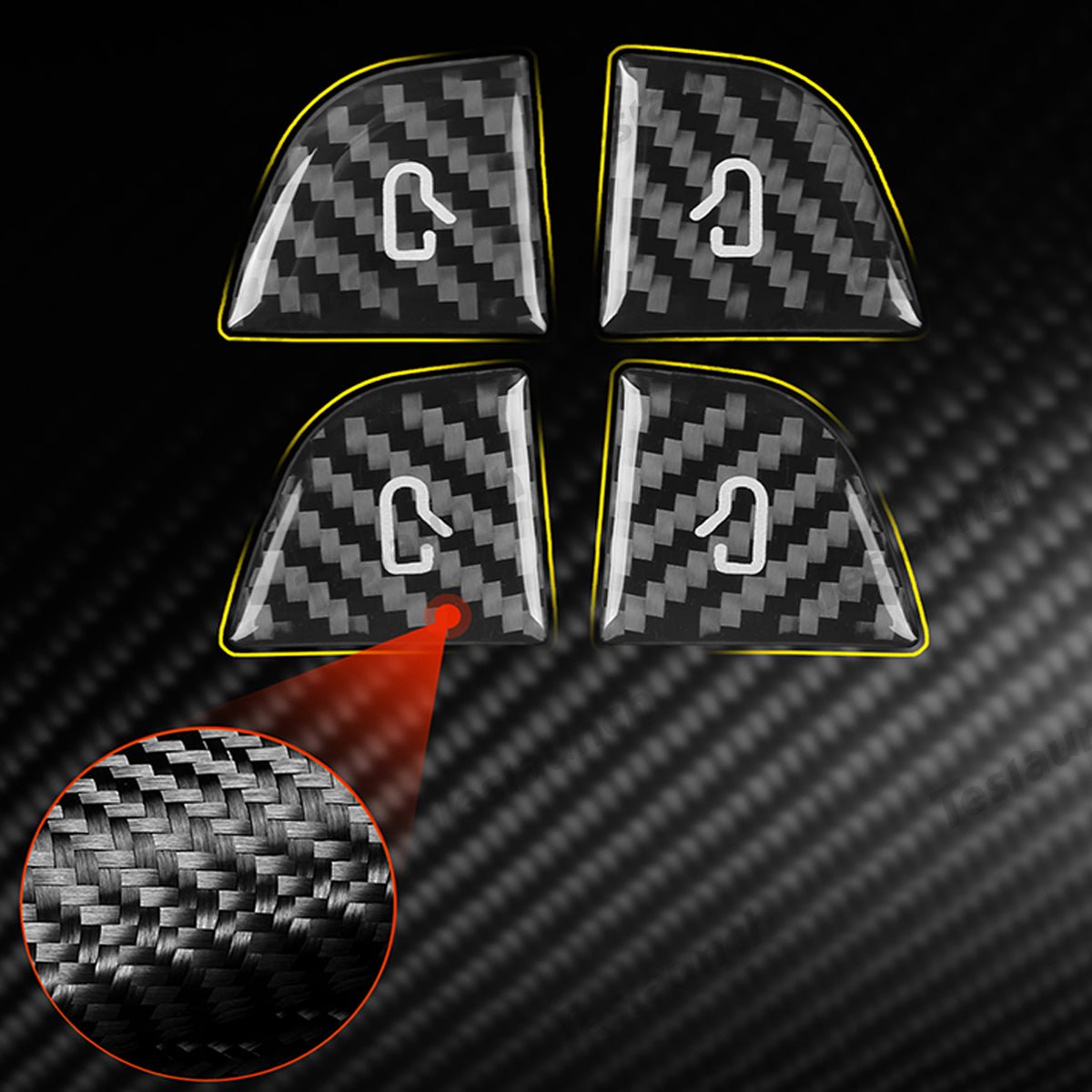 Real Carbon Fiber Window Switch Button Cover Sticker 4 PCS For Tesla Model 3 Highland 2024+ / Model Y Juniper 2025+ - T-Launch