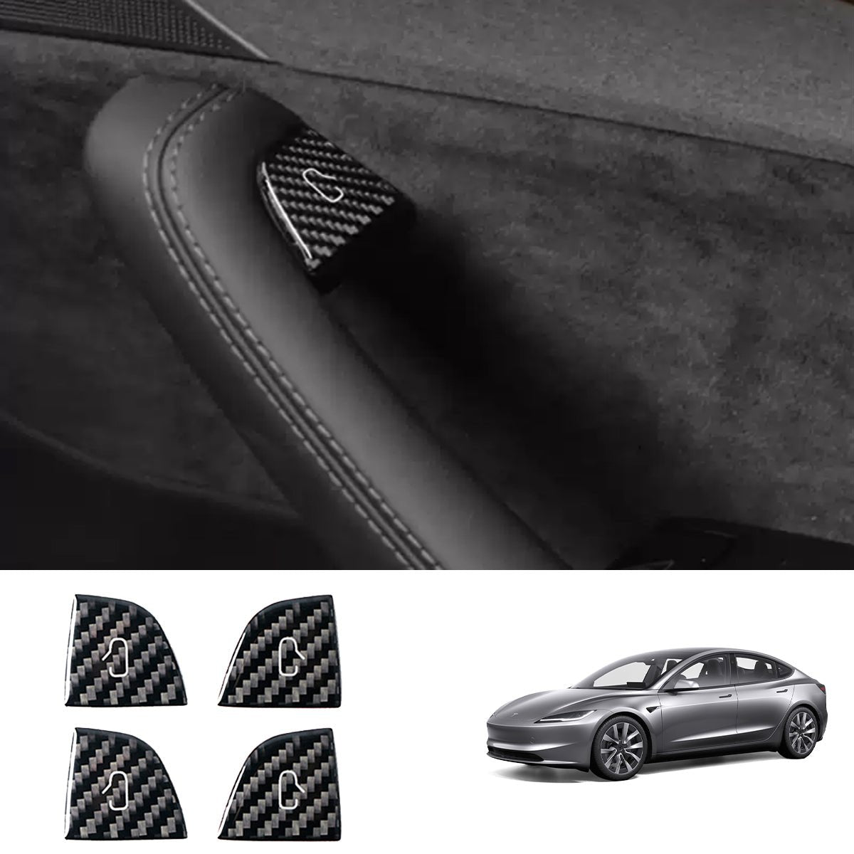 Real Carbon Fiber Window Switch Button Cover Sticker 4 PCS For Tesla Model 3 Highland 2024+ / Model Y Juniper 2025+ - T-Launch