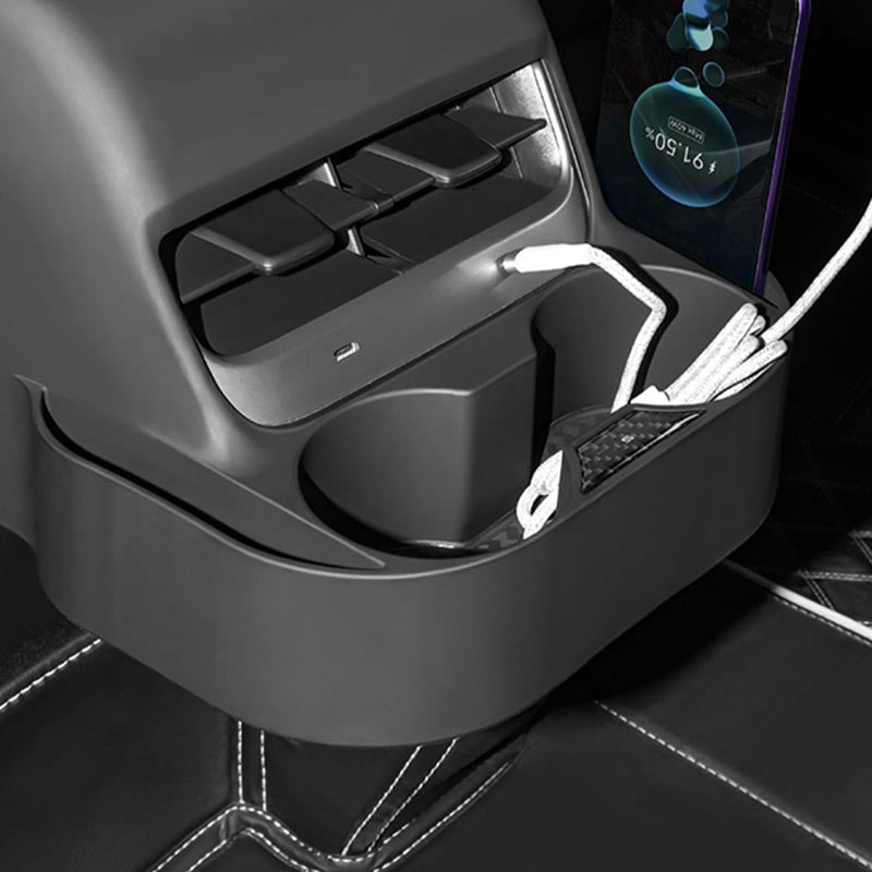 Rear Exhaust Cup Holder Storage Box for Tesla Model 3 (2017-2023) / Model Y (2020-2024) - T-Launch