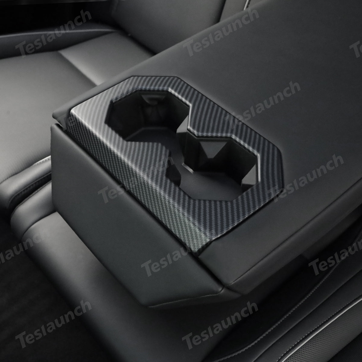 Rear Seat Cup Holder Frame Trim Cover (Carbon Fiber Pattern ABS) for Cybertruck - T-Launch