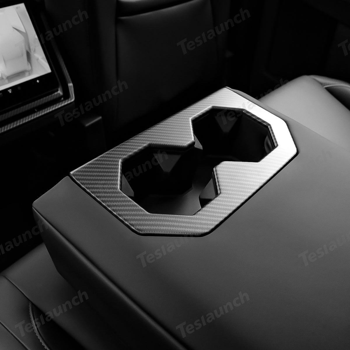 Rear Seat Cup Holder Frame Trim Cover (Carbon Fiber Pattern ABS) for Cybertruck - T-Launch