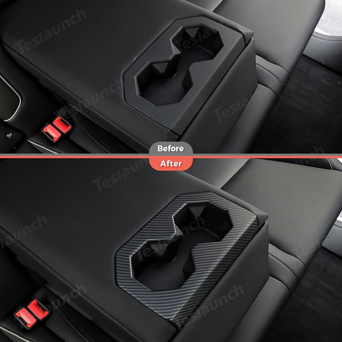 Rear Seat Cup Holder Frame Trim Cover (Carbon Fiber Pattern ABS) for Cybertruck - T-Launch