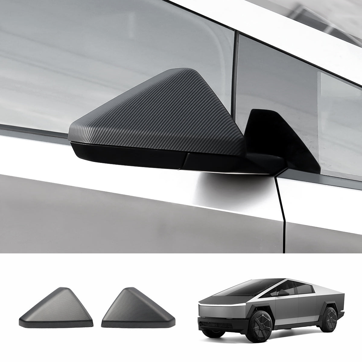 Rear View Mirror Covers (Carbon Fiber Pattern ABS) (1 Pair) for Tesla Cybertruck - T-Launch