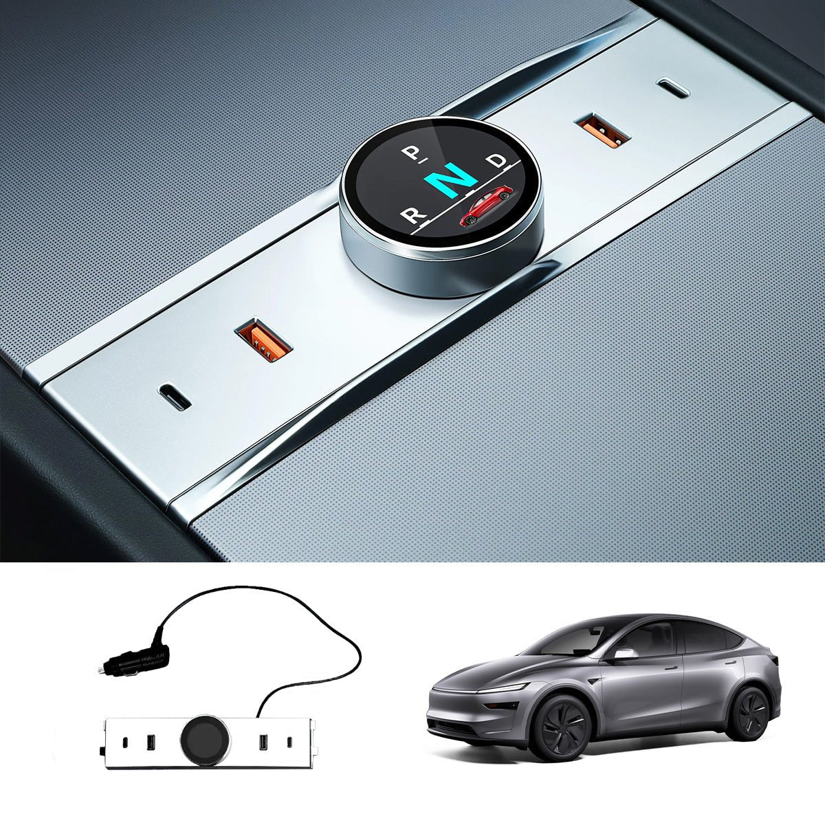 Smart Rotating Gear Shift Dock USB Hub for Tesla Model Y Juniper 2025 - T-Launch