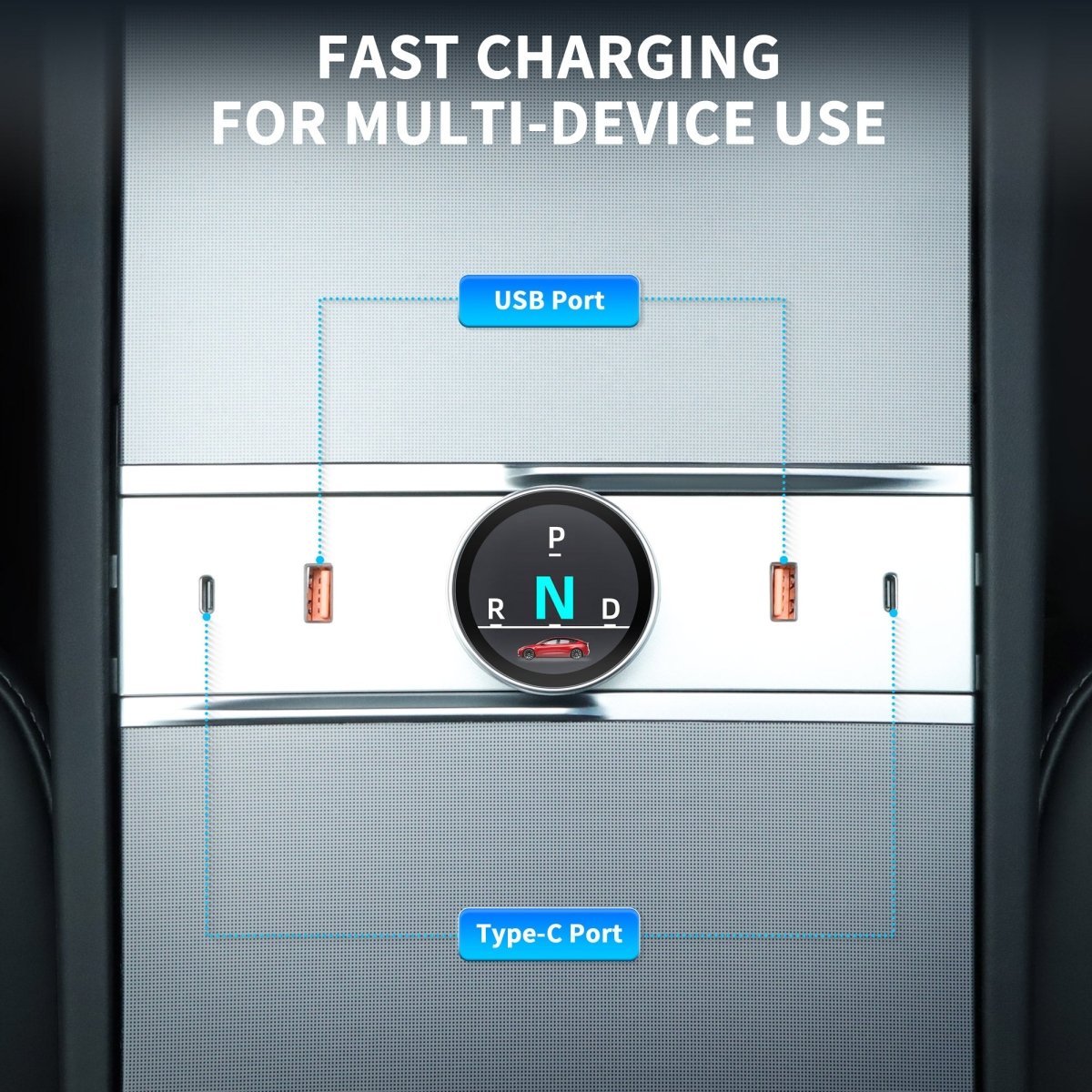 Smart Rotating Gear Shift Dock USB Hub for Tesla Model Y Juniper 2025 - T-Launch