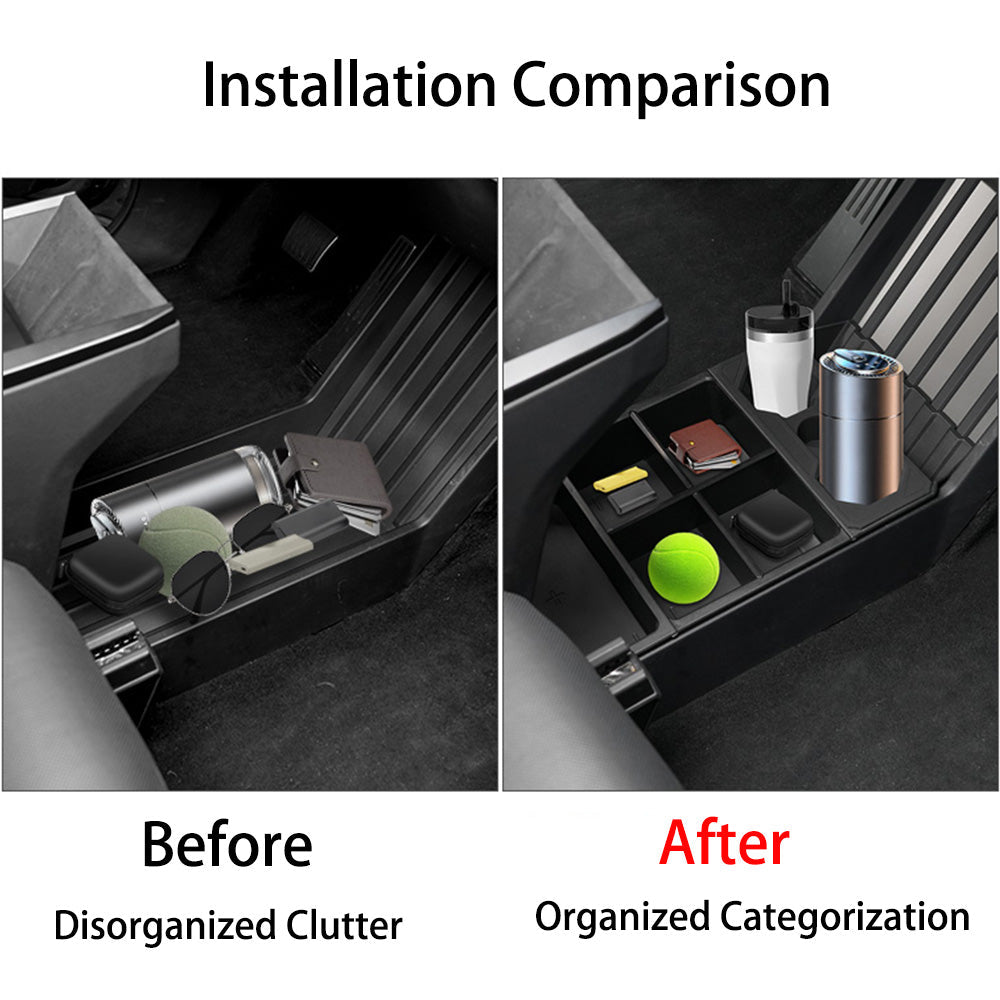 Split Lower Center Console Storage Tray with Cup Holder for Cybertruck - T-Launch