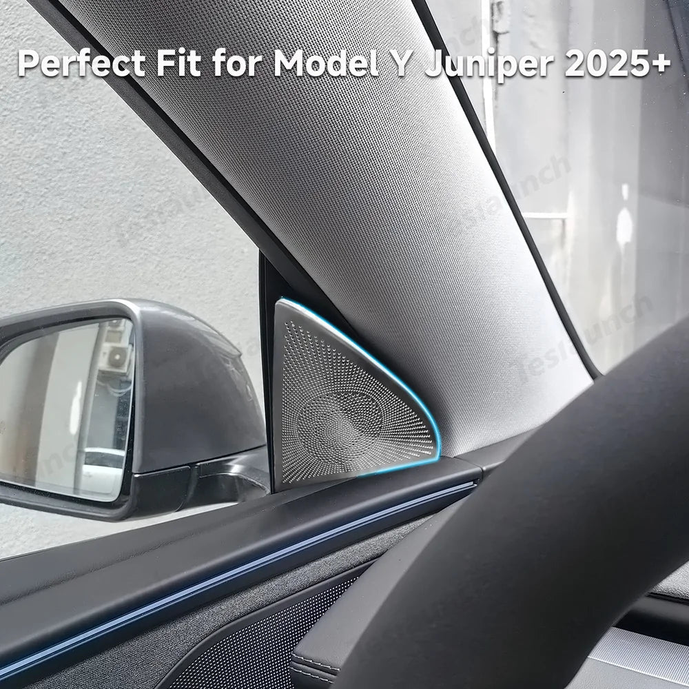 Stainless Steel Front Door Triangle Speaker Covers for Tesla Model Y Juniper 2025+ - T-Launch